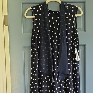 NWT Robbie Bee Polka Dot Midi Dress Navy White Summer Women Small Sleeveless